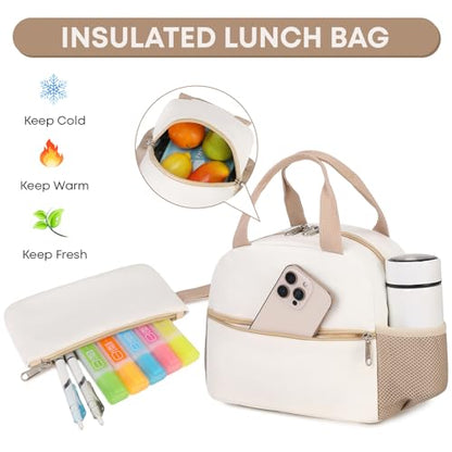 3PCS Student Backpack For School Women College Middle High Teen Girls Bookbag Waterproof Laptop Bag Beige Khaki - color: Beige Khaki