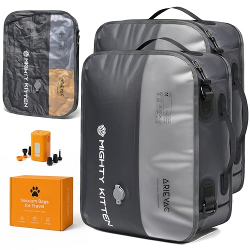 IKYWT Travel Vacuum Seal Bag with Pump, 21L Compression Packing Cube Kit with 270° Zipper, Reusable Waterproof Vacuum Storage for Carry-On & Small Checked Luggage (2-Pack) - color: Black 21L (2-Pack), size: 21L w/Pump