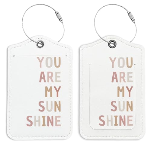 You are My Sunshine Luggage Tags for Suitcases 2 Pack, Boho Neutral Leather Luggage Tag with Privacy Name ID Label and Stainless Steel Loop for Travel Bag Suitcase - color: My Sunshine