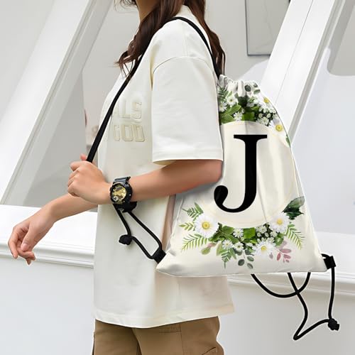 Initial Letter Drawstring Backpack String Sports Gym Bags Waterproof Sackpack Cute for Men Women Beach (13"×17") (Letter-J) - color: Letter-j