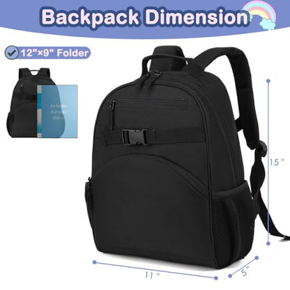 FlowFly Kids Backpack for Toddler Boys Girls, Simple Lightweight Bookbag for Daycare Kindergarten Elementary School Travel, Small Modern Bag (Medium 15'', Black) - color: Black, style: Kids Medium: 12l