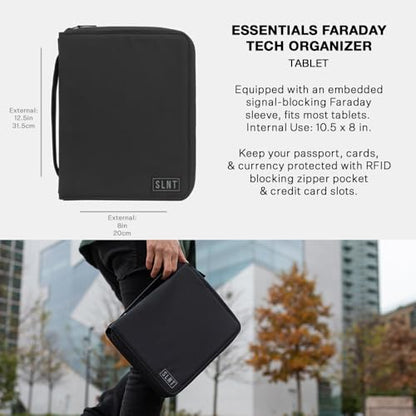 SLNT Essentials Tech Organizer with Faraday Tablet Sleeve & RFID-blocking Pocket - Signal-shielding Storage Case for Tablet & Accessories, Passport, Credit Cards - Lockable D-ring, Water-resistant - style: Tablet Organizer