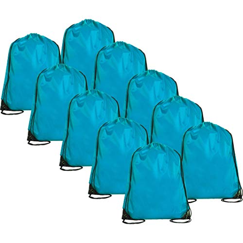 Threadart Aqua Drawstring Backpack - Pack of 10 Cinch Sack 15x18.5 | Pack of 10 Aqua drawstring cinch backpacks, 15"x18.5"; for gym, sports, travel, school & DIY decorating - color: Aqua