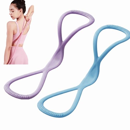 Resistance Bands with Handles,Figure 8 Resistance Band Elastic Fitness Bands Exercise Band for Home Yoga Gym Workout - color: Purple-15LB+Blue-25LB