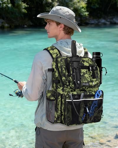 HXLGMD Fishing Backpack with Rod Holders, 43L Large Water Resistant Tackle Bag Storage Gear and Equipment with Cooler for Men Fishing, Camping, Hiking, Green - color: Green Camo
