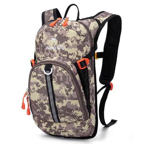 Kids Hydration Backpack, Water Hiking Backpack for Boys or Girls with 1.5L Reservoir Bladder - color: Grey Print