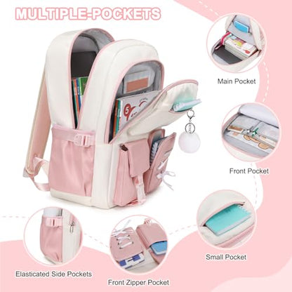 Scothen Backpacks for Girls, Girls Backpack with Lunch Box & Pencil Pouch for Teens Girl Kids Elementary Middle High School College Student Bookbag Daypack Laptop Travel Backpack for Women - color: Beige Pink