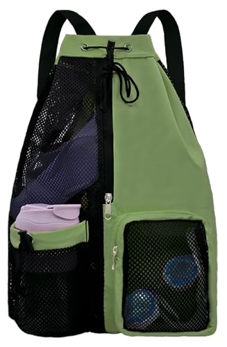 Mesh Beach Backpack with Wet Pocket Drawstring Pool Bag Waterproof Swimming Bag Gym Backpack for Men & Women - color: Green