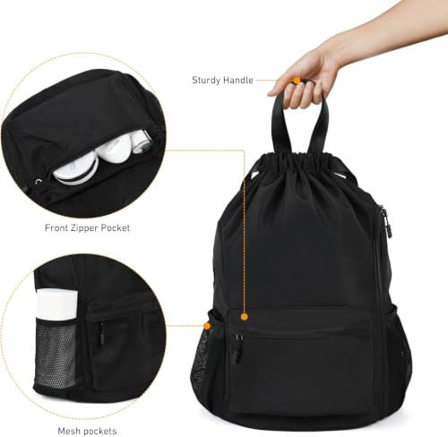 Valleycomfy Waterproof Drawstring Gym Backpack Bag for Men & Women,Sports Gym Bag with Side Pocket Grey - color: A-grey
