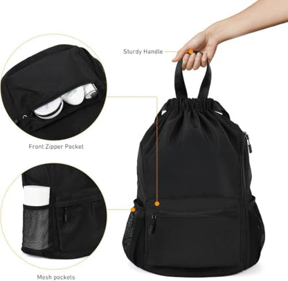 Valleycomfy Waterproof Drawstring Gym Backpack Bag for Men & Women,Sports Gym Bag with Side Pocket Grey - color: A-grey