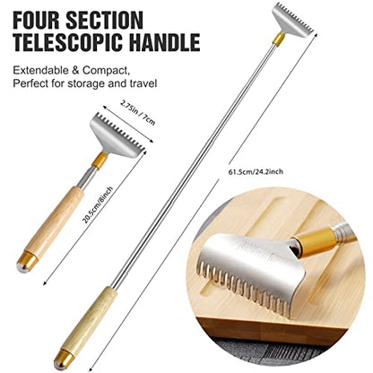 Oversize Back Scratcher Extendable, Backscratchers for Men Women with Wooden Handle/Steel Massage Roller/Wider Claw, Sturdy Manual Body Scratcher Massager - color: Natural Wood, size: 1 Count (L-24")