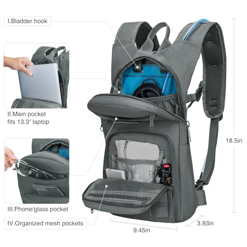 NOOLA 3L Hydration Backpack, Water Backpack with TPU Water Bladder, Tactical Hydration Pack for Men Women, Molle Water Backpack for Hiking, Biking, and Hunting - color: Grey