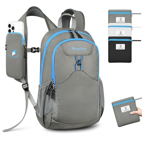 Seektop 15L Small Lightweight Hiking Backpack for Men Women Foldable Packable UltraLight Daypack for Travel Daily Outdoor - color: Gray