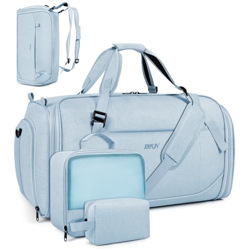 Convertible Garment Bags for Travel - Carry on Garment Duffle Bag with Backpack Straps for Men Women, 4 in 1 Large Travel Duffel Bags with Shoes Compartment Hanging Suit Dress Weekender Bag 3pcs Set - color: C-Wathet Blue