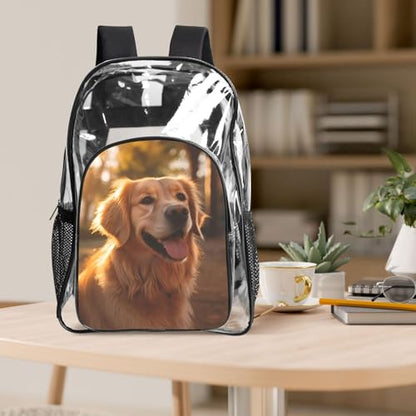17in Custom Clear Backpack, Personalized Photo Logo Text Transparent Backpack, Heavy Duty PVC See Through Bag for Stadium Sport Travel Camping Gift - color: Style 2