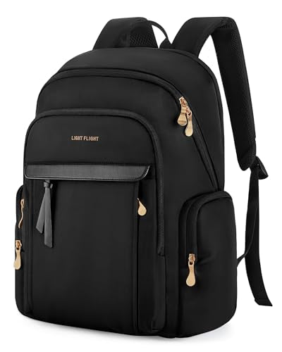 LIGHT FLIGHT Laptop Backpack for Women, 15.6 Inch Work Bag Business Backpack, Water Resistant Travel Bags for College, Black - color: Black