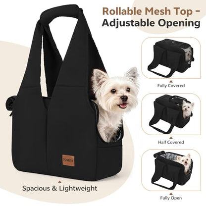 Dog Purse Carrier for Small Dogs and Cats, Soft-Sided Pet Tote Bag with 6 Large Pockets, Collapsible Travel Puppy Carrier, Fits Pets up to 13 lbs (Black, 15.7" L x 8" W x 11.8" H) - color: Black, size: 15.7"L x 8.0"W x 11.8"H