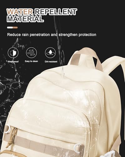 Aesthetic School Backpack for Women Men College Backpack With Lots Of Pockets Waterproof Travel Casual Daypack Cute Bookbag For Teens Girls Boys High School Bag(Beige) - color: B4-beige