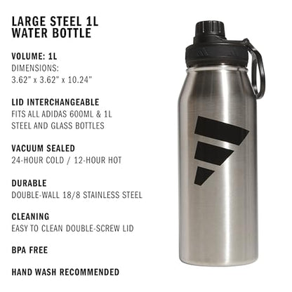 adidas Metal Water Bottle 1L - color: Stainless Steel/Black/L