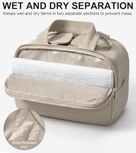 Travel Toiletry Bag, Large Wide-open Puffy Makeup Bag for Women Oatmeal - color: Oatmeal