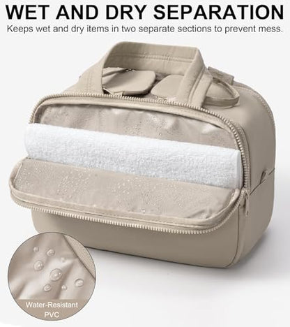 Travel Toiletry Bag, Large Wide-open Puffy Makeup Bag for Women Oatmeal - color: Oatmeal