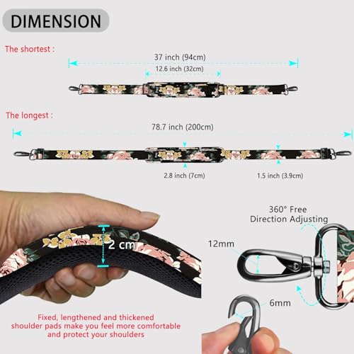 ZINZ 79 inch Shoulder Strap, Extra-thick Fixed Cushion Pad and Dual Clasps Universal Replacement Strap with Metal Swivel Hooks for Laptop Bags, Luggage Bags, Camera, Crossbody (200cm,Dark Rose) - color: Dark Rose