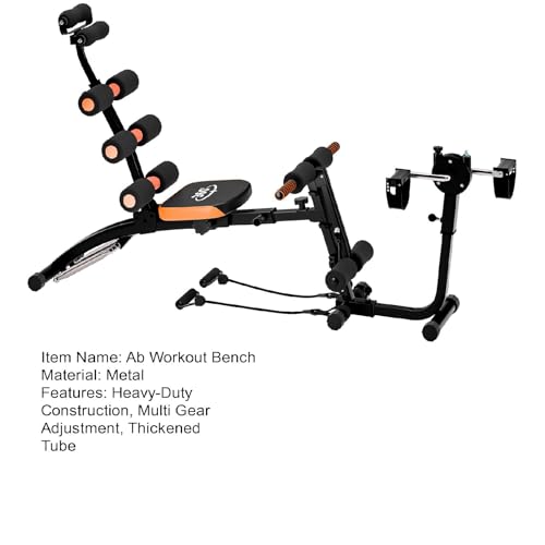 Multi-Function Ab Workout Bench with Resistance Bands and Preacher Curl Pad, Adjustable Ab Crunch Machine, Foldable Sit-Up Bench for Home Gym Strength Training and Leg Extension