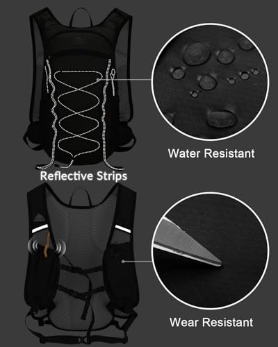 Small Hiking Backpack with 3D Sponge Backpanel for Men Women, 15L Waterproof Lightweight Cycling Backpack with Chest Strap & Helmet Buckle & Hanging Loop for MTB Biking Jogging, Black - color: Black