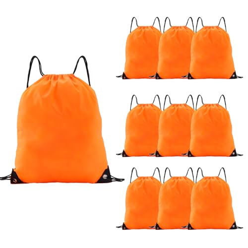 Drawstring Backpacks,10 Pack — Lightweight Drawstring Bags, Gym Sack for Sports, Daily Use & Travel ﻿(10, Orange) - color: Orange