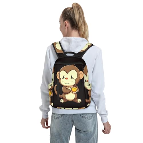 Cartoon monkey holding fruit Travel Backpack for Men & Women 14 inch Laptop Backpack Waterproof Work Back Pack - color: Cartoon Monkey Holding Fruit