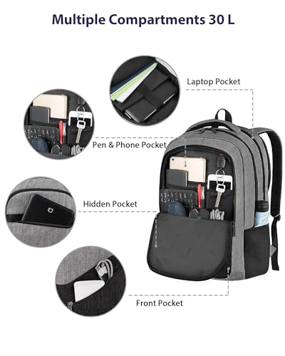 MATEIN 17 Inch Work Backpack for Men Women, Water Resistant Practical Travel Laptop Backpack with Anti Theft Pocket, Casual College Daypack Laptop Compartment TSA Friendly, Grey Black
