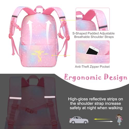 School Backpack for Girls Rainbow Cute Kids Backpack for Back to School Laptop Travel Bag With pencil Case (Pink set) - color: Pink Set