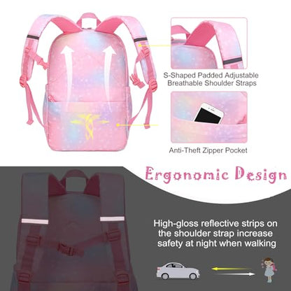 School Backpack for Girls Rainbow Cute Kids Backpack for Back to School Laptop Travel Bag With pencil Case (Pink set) - color: Pink Set