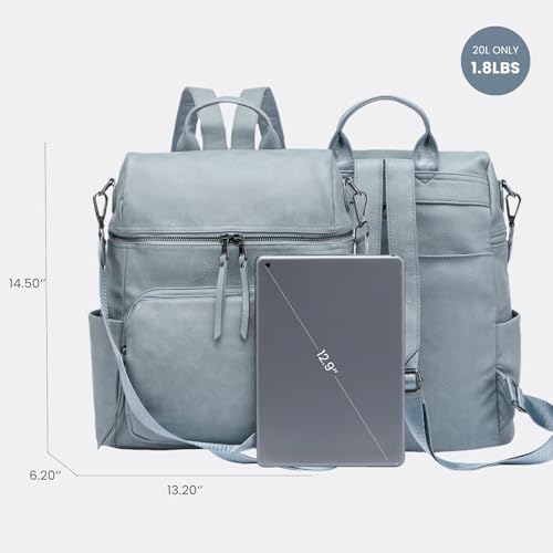 Anti-Theft Backpack Purse for Women, Convertible 3-in-1 Vegan Leather Backpack with Hidden Zipper, Adjustable Shoulder & Crossbody Bag for Travel and Daily Commute - color: B Two Toned Blue