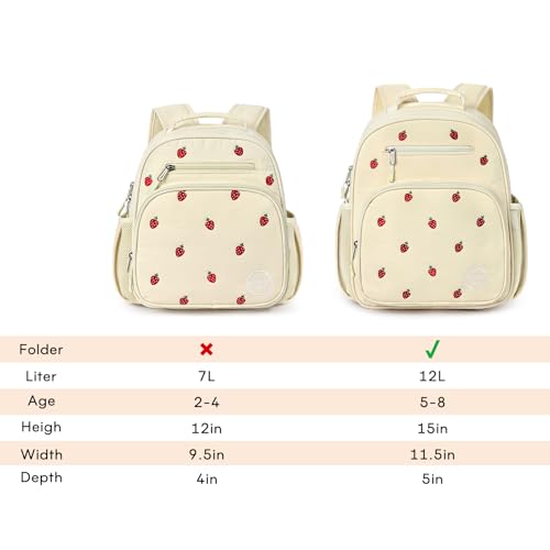 mibasies Girls Backpacks Ages 5-8: Quilted Backpack for Kids - Cute 15 Inches Bookbag for Kindergarten Elementary School Strawberry Beige - color: Strawberry Beige, style: Kids-15"h