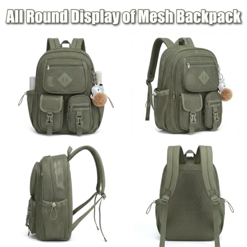 Mesh Backpack for Girls Boys, Heavy Duty Semi-Transparent Mesh Bookbag Womens Mens Mesh Backpacks for School, Sports, Beach, Swimming, Travel - Army Green - color: Army Green
