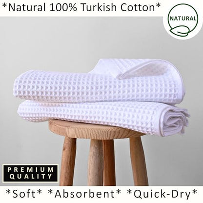 PÜSKÜL 2-Piece White Waffle Bath Towels for Bathroom | Natural 100% Turkish Cotton Towel | Soft Absorbent Quick-Dry Lightweight 32x63 Extra Large Turkish Bath Sheet (White Bath Towels - Pack of 2) - color: White