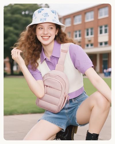 BAGSMART Small Sling Bag for Women, Puffer Crossbody Bag Purses Hobo Handbag Fanny Packs for Travel Hiking - color: Pink