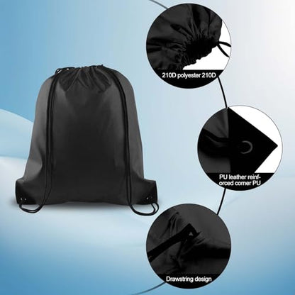 PLULON 15 Pcs Black Drawstring Bags, Drawstring Backpack Bulk, Classic Gym Backpack Bags for Yoga Traveling Outdoor Sports - color: Black