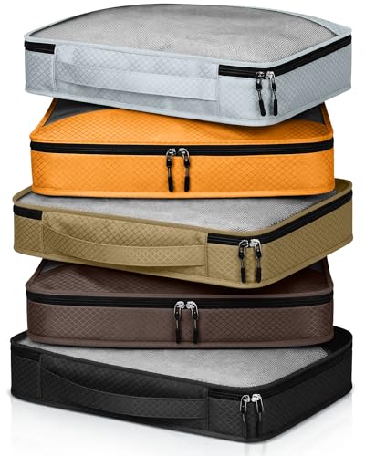 5 Pcs Packing Cubes for Suitcase Large Travel Cubes Carry on Luggage Organizer Bags for Clothes Accessories(L,Apricot) - color: Apricot, size: Large