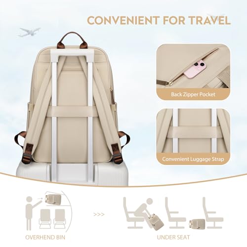 Hiking Travel Backpack for Women Casual Business Weekender Multilayer Laptop Bag,16 Inch,Apricot - color: A-apricot, size: 16 Inch