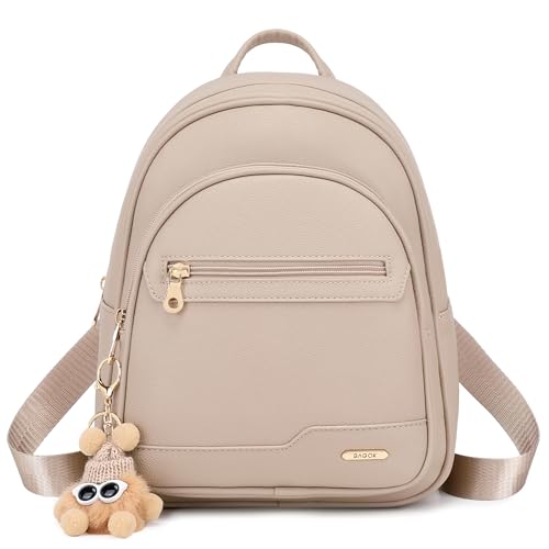 BAGOK Mini Leather Backpack Purse for Women, Small Backpack Purse with Cartoon Charm, Cute Fashion Bag for Girls - color: A-beige