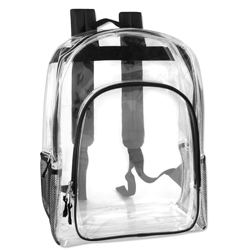 Heavy Duty Clear See Through Backpack | Transparent Clear Backpack Bags Stadium Approved for Women, Men, School, Travel - color: Black