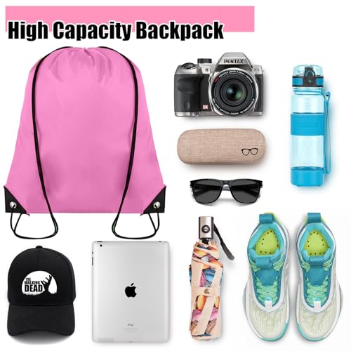 Grneric 100 Pieces Drawstring Backpack Bulk Cinch Sackpack Ployster Drawstring Bags for Gym Party Trip(Pink) - color: Pink