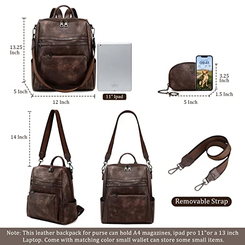 AGLOD Leather Backpack Purse for Women Designer Ladies Shoulder Bag Fashion Faux Work Travel Handbags - color: Kcus22001-coarse Grain Two-tone Coffee