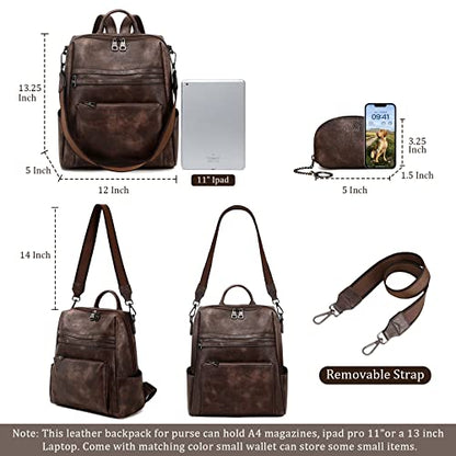 AGLOD Leather Backpack Purse for Women Designer Ladies Shoulder Bag Fashion Faux Work Travel Handbags - color: Kcus22001-coarse Grain Two-tone Coffee