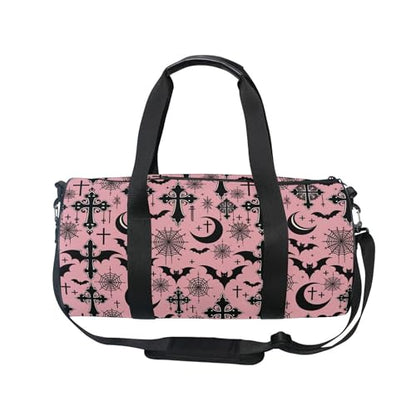 MNSRUU Sports Duffel Bags, Black Gothic Moon Spider Webs and Bats Athletic Gym Bag Overnight Workout Travel Tote Luggage for Men Women Yoga - color: Bats I8898