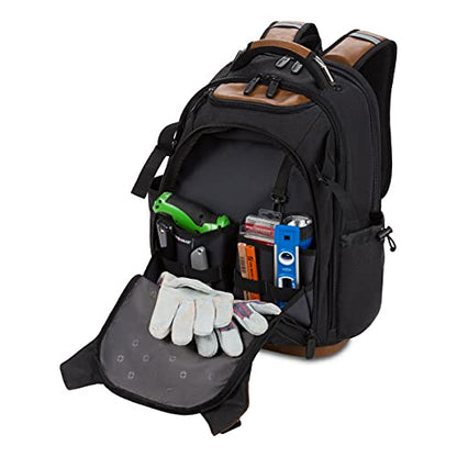 SwissGear Tool Bag Backpack, Fits Up to 17-Inch Laptop, Work Pack PRO, Black/Brown Canvas - color: Black/Brown Canvas, size: Large