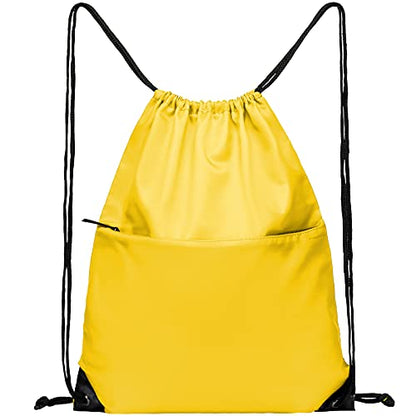 Drawstring Backpack Sports Water Resistant String Bag Sport Gym Sackpack for Women Men Large with Zipper, Yellow - color: Yellow