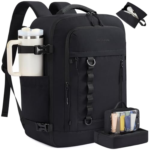 LOVEVOOK 40L Travel Backpack for Men Women, Waterproof Carry On Backpack for Work & Travel, Flight Approved Personal Item with 3 Packing Cubes, TSA Bag Fits 17.3" Laptop,Black - color: Black, size: Large-40L-4Pcs